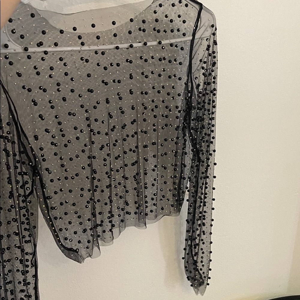 Sheer Black Polka Dot Women's Top